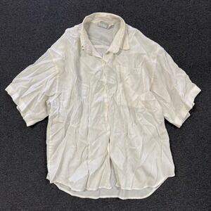 Vintage Sudden Impact Button Down Shirt Womens Medium White Good Textured Rayon